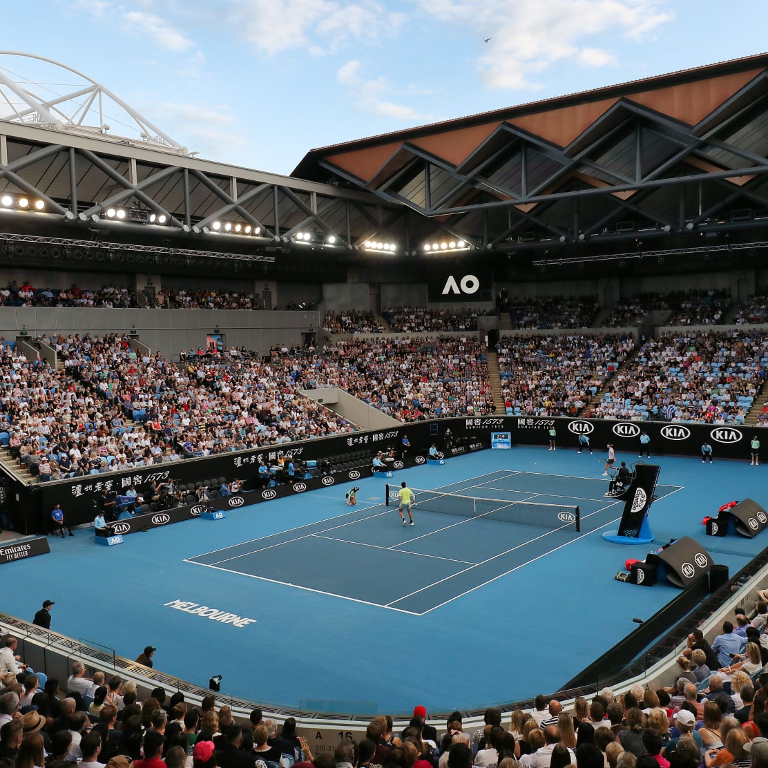 Professional blue tennis court